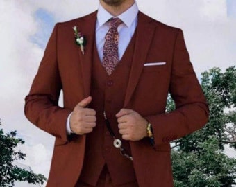 Buy Suit DesignerThree Terracotta Men's Suit For Wedding,SylishThree Piece Men Suit By TheSuitLoft crafted with high-quality materials