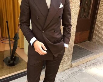 Compre traje de hombre marrón de dos piezas con doble pecho y doble pecho para boda, elegante color marrón de TheSuitLoft elaborado con materiales de alta calidad