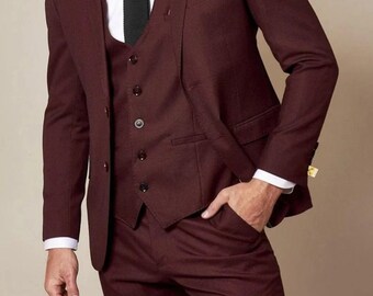 Buy Designer Fit Elegant Three Piece Wine Mens Suit For Wedding,Sylish Wine ColorSuit By TheSuitLoft crafted with high-quality materials