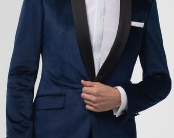 Men Custom Suit Designer  Two Piece Navy Velvet Tuxedo  For Wedding, Sylish Tuxedo Suit By TheSuitLoft crafted with high-quality materials