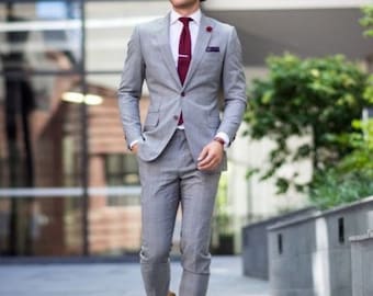 Men Custom Suit Two Piece Grey Mens Suit for Wedding, Stylish Grey Color Suits By TheSuitLoft Crafted by high-quality materials