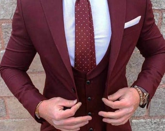 Buy Designer Three Piece Burgundy Men's Suit For Wedding,Sylish Burgundy ColorMen's  Suit By TheSuitLoft crafted with high-quality materials