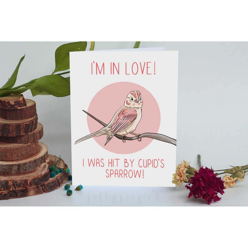 Cupids Sparrow Card, Funny Valentine's Day Cards, Pun Valentines Card, Cards for Girlfriend, Cards for Boyfriend, Bird Valentines Cards image 1