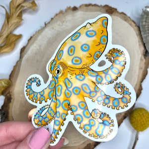 Octopus Sticker, Sea Animal Sticker, Sticker Gifts, Cute Matte Sticker, Cool Octopus Sticker, Blue Ring Octopus Stickers, Coral Reef Sticker