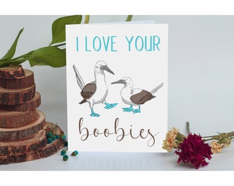 Blue Footed Boobie Card, Funny Valentine's Day Cards, Crude Valentines Card, Pun Valentines Card, Cards for Girlfriend, Bird Valentines Card