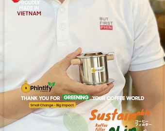 Phin Filter: Stainless Steel Vietnamese Coffee Maker, Wooden Handle, Free Engraving