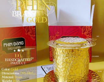 Handcrafted Brass Phin Coffee Filter - Vietnamese Lotus Design