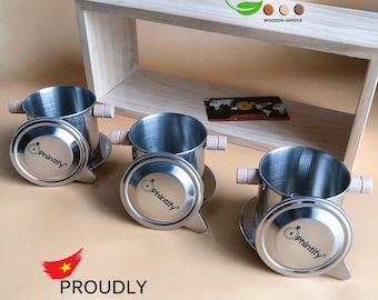 Filtro Phin: caffettiera vietnamita in acciaio inossidabile, manico in legno, incisione gratuita