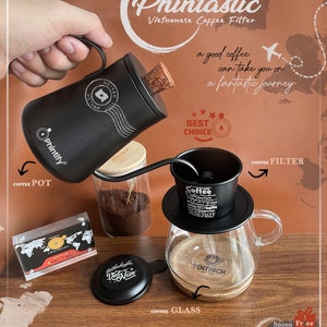 Cadeauset - Phintastic Vietnamese koffiefilter - koffiekan - gratis lasergravure