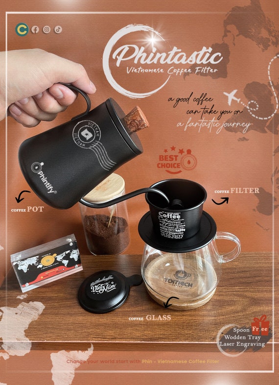 Vietnamese Coffee Maker Filter Set | French Press Style Coffee Filters Pour Over Dripper Portable Makers Reusable Large 15oz 1