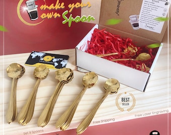 Floral Pattern Spoon - Set 5pcs/8pcs - Free laser engraving - Stainless Steel - Coffee & tea spoon