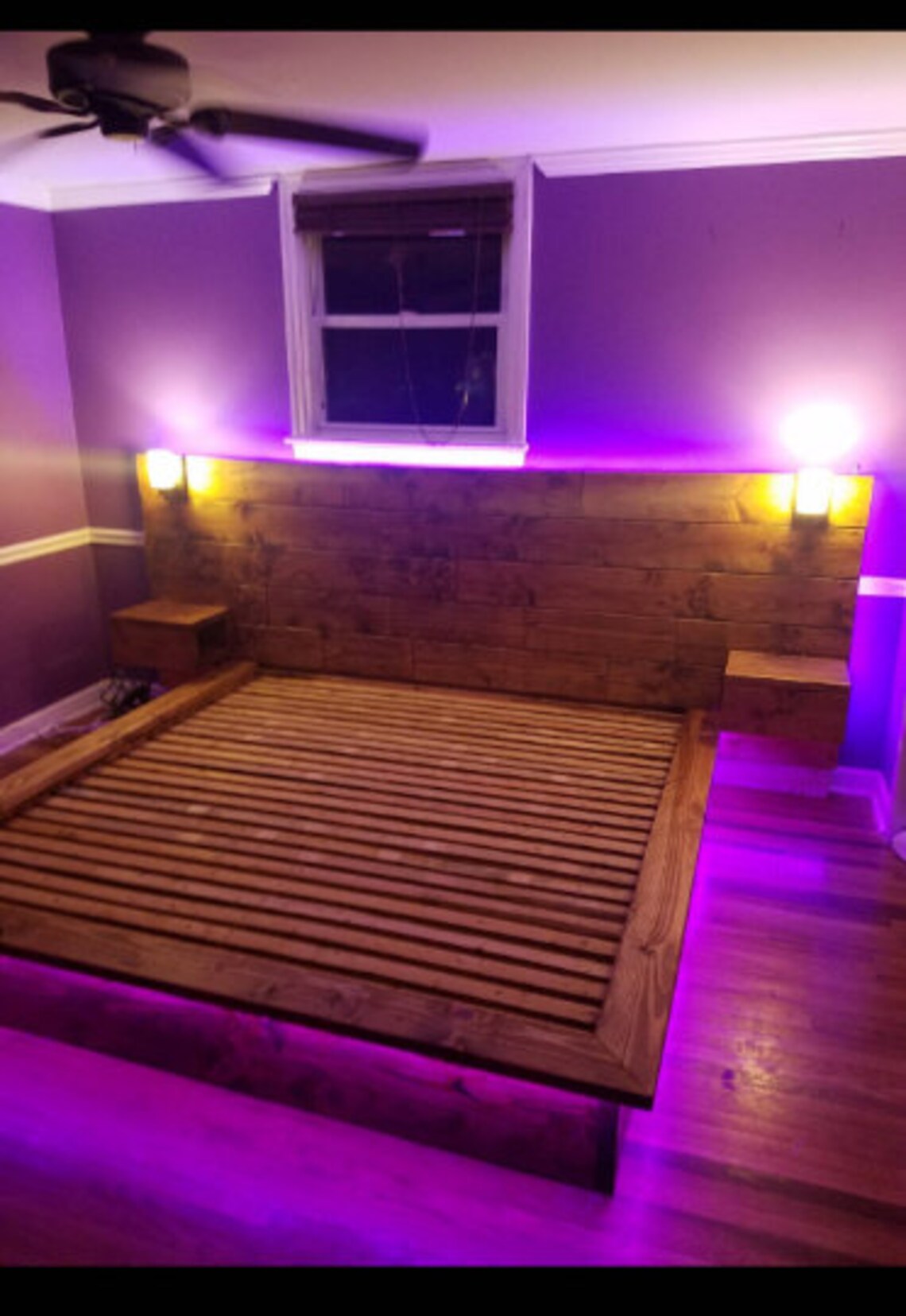 Wooden platform style bed with floating nightstands & Etsy