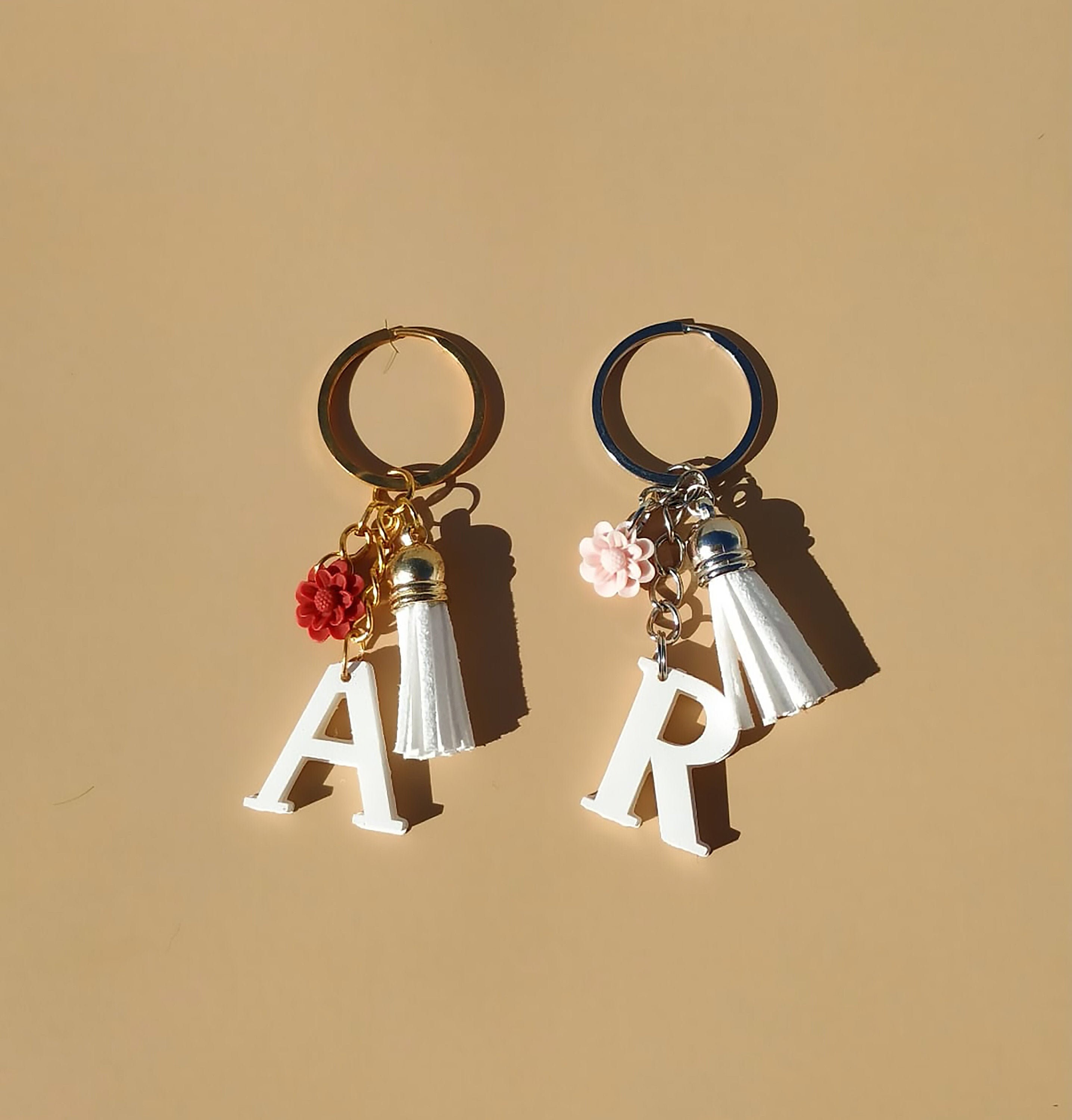 Personalized letter keychain flower keyring tassel letter Etsy