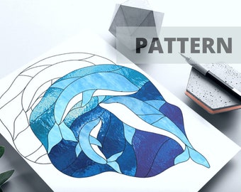 dolphin sea animal stained glass pattern