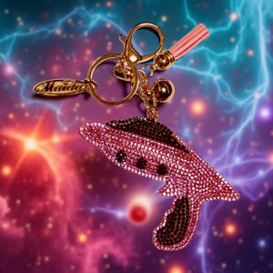 Pink Laser Rhinestone Key Chain EXCLUSIVE Purse Bag Charm, Back pack, Bling Key ring, Woman’s Purse, Barbarella