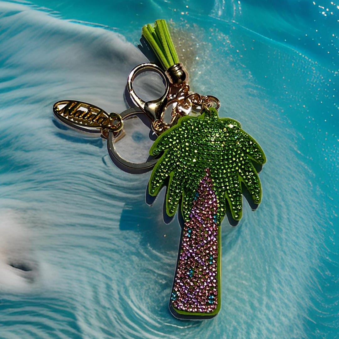 Palm Tree Rhinestone Key Chain: Tropical Desert Purse Bag Charm ...