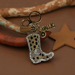 Dallas Rhinestone Cowboy Boot Key chain: Faux Fur Bag Charm