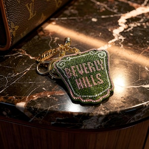Beverly Hills “Badge” Rhinestone Key Chain EXCLUSIVE* Green