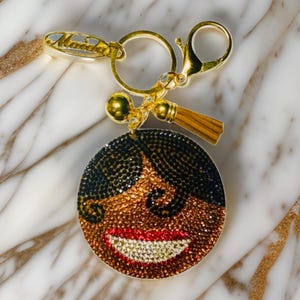 Jazz Face Rhinestone Key Chain EXCLUSIVE Purse Bag Charm, Key chain For Women, Back pack, Bling Key ring, Josephine Baker, Jazz, unisex