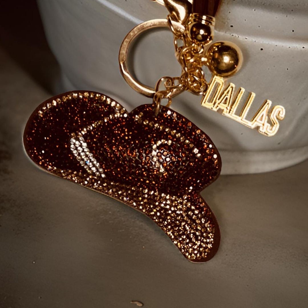 Dallas Rhinestone Cowboy Hat Key Chain: Brown Bag Jewelry Exclusive - Etsy