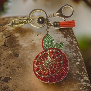 Orange Rhinestone Key Chain EXCLUSIVE Purse, Bag Charm, Back pack, Bling Key ring, fruit, unisex