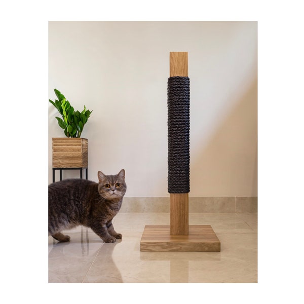 Griffoir à ongles exclusif en bois pour chats naturel | | en chêne 30x30x78cm