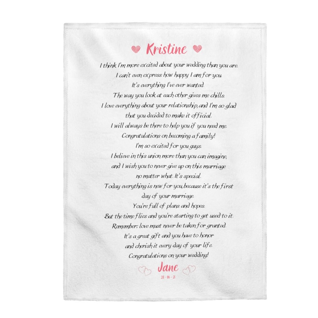 Custom Poem Blanket Brides Blanket Personalized Blanket Etsy
