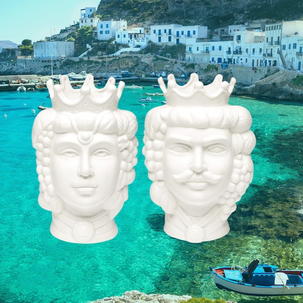 Testa di Moro Siciliana Porcellana Bianca (Re e Regina) 14.5x14x22cm Vasi Testa