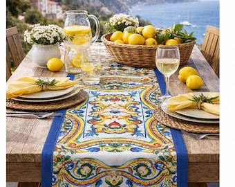 Colorful Italian Sicilian Majolica Table Runner