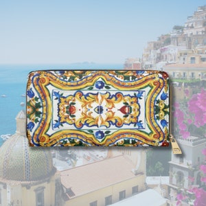 Bolsa Carteira com Zíper em Azulejo Barroco Colorido Siciliano Italiano Majólica