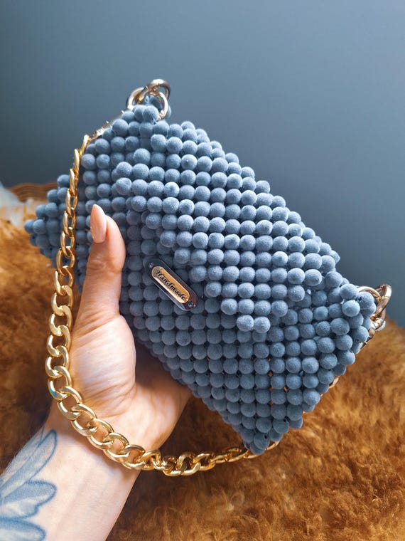 Pochette De Soirée En Velours Noir Perlé - Brodée Main - Taille Large - Neuf Sans étiquette