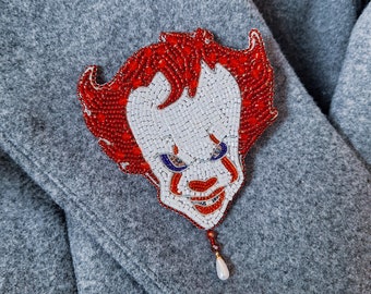 Pennywise beaded brooch, dancing clown IT brooch, gothic jewelry, clown with red balloons, beaded brooch, beaded jewelry, horror movie