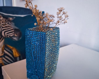 Rhinestone vase, bling flower vase, decorative crystal vase, glam home decor, sparkly vase centerpiece, bedazzled vase, modern glam decor