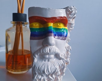LGBTQ flag, Zeus statue, gay art, gay sculpture, pride home decor, male statue, LGBT mounth, gay pride decor
