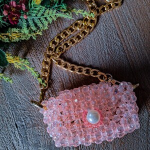 Mini beaded handbag, unique beaded bag, pink beaded bag, prom handbag, elegant bag, bridal purse, pearl handbag, embroidered handbag