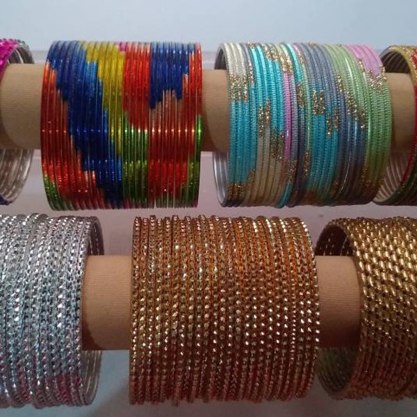 metal bangles - 24 golden bangles - 24 multicolour bangles - women bangles - girls bangles bridal bangles