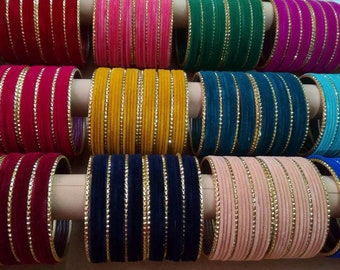 32 metal bangles - velvet metal bangles with golden bangles - girls bangles - bridal bangles - women bangles - wedding bangles