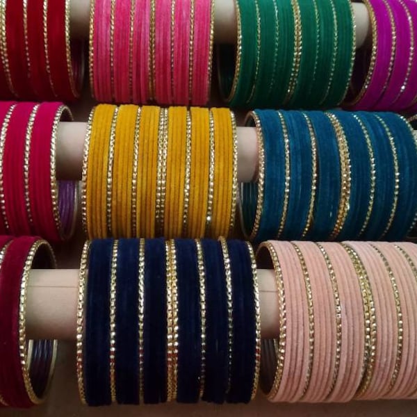 32 metal bangles - velvet metal bangles with golden bangles - girls bangles - bridal bangles - women bangles - wedding bangles