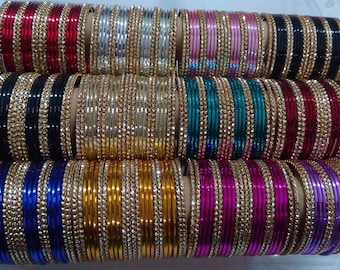 24 shiny metal bangles - shiny metal bangles with golden bangles - girls bangles - bridal bangles - women bangles - wedding bangles