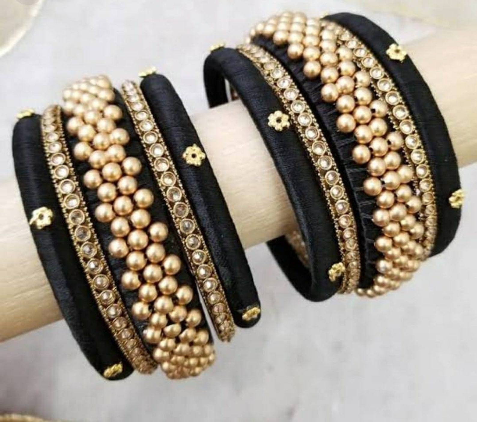 Black golden silk thread bangles women bangles bridal Etsy