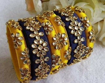 Bridal bangles silk thread bangles with kundan work handmade bangles indian bangles wedding bangles women bangles for her