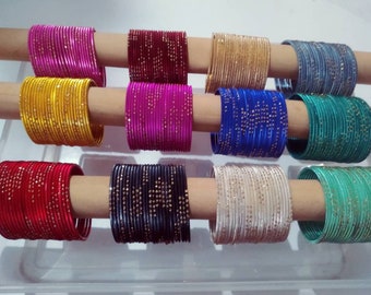 Kids bangles - baby girls bangles - colourful thin metal bangles - 2 dozen bangles - shiny bangles - metal bangles