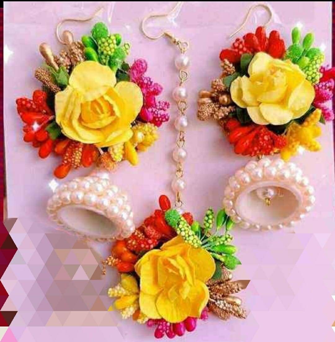 Pearl and paper flower jwellery haldi jwellery mehendi Etsy