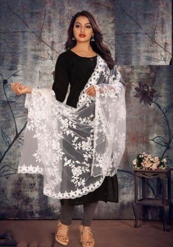 Buy White Net Embroidery Scarf Women Scarves Girls Scarves Online in India  - Etsy