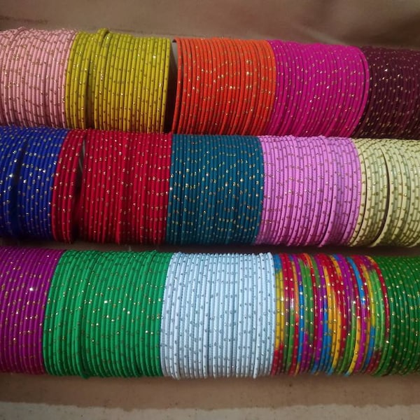 24 metal bangles - wedding bangles - women bangles - Non-Precious Metal, Golden Dot Traditional Metal Bangle Set  - 36 colours available