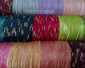 24 metal bangles - wedding bangles - women bangles - Non-Precious Metal, Gold glitter line Metal Bangle Sets  - 40 colours availabl