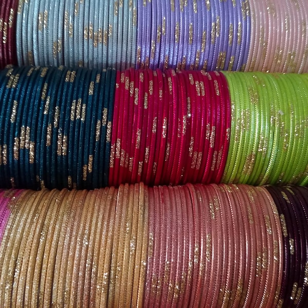 24 metal bangles - wedding bangles - women bangles - Non-Precious Metal, Gold glitter line Metal Bangle Sets  - 40 colours availabl