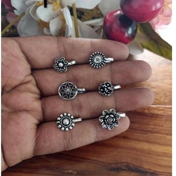 6 pieces clip of nosepins - oxidized nose rings - flowers desgin nose pins - women nose ring