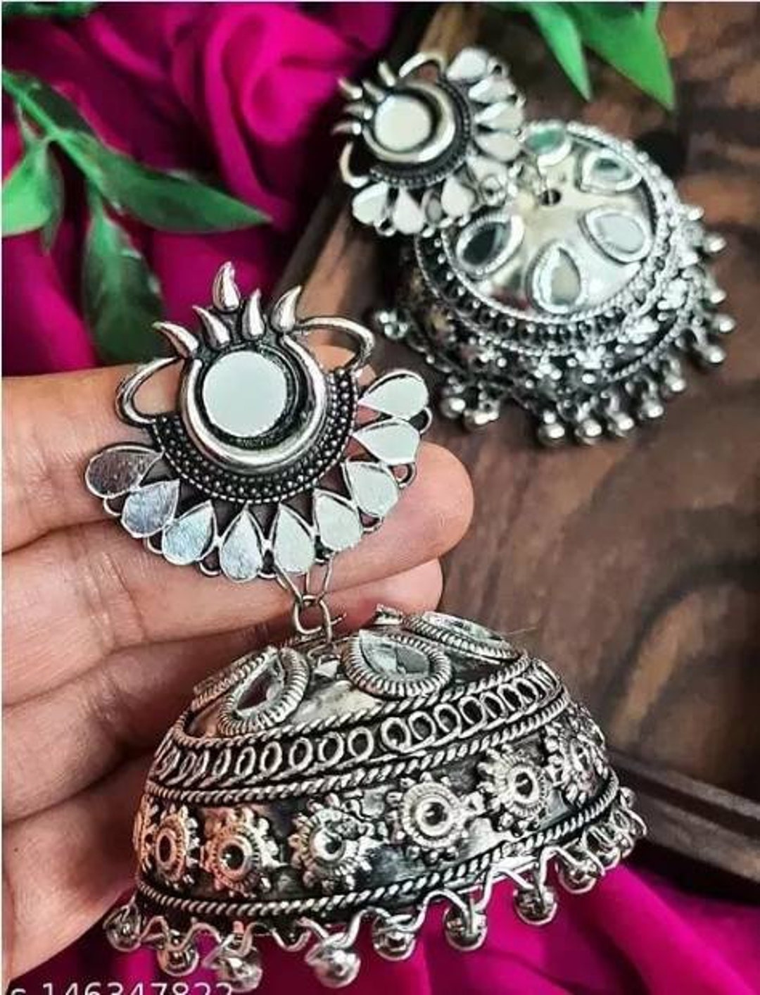 Oxidised mirror jhumkas deals