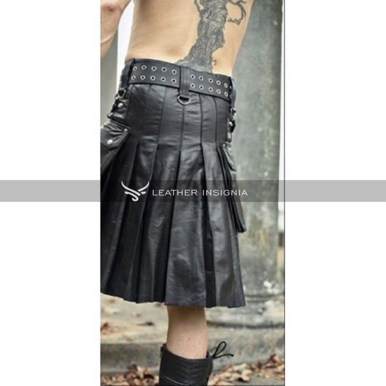 Mens Black Leather Kilt Hand Made Genuine Leather Kilt Etsy UK